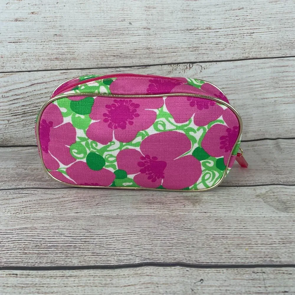Lilly Pulitzer for Estee Lauder Pink Floral Cosmetic Travel Makeup Bag Zip